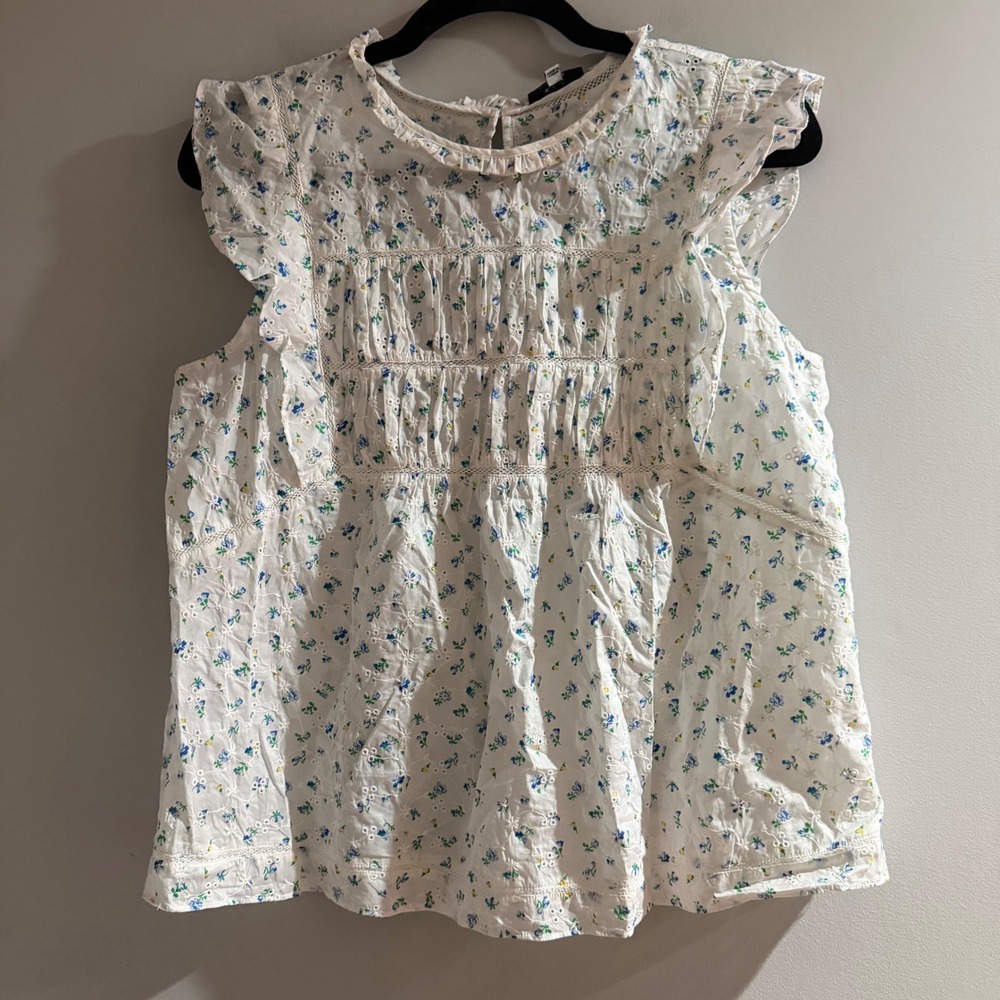 Rails Filomena Bluebell Eyelet Blouse Womens Medium White Floral Ruffle Top